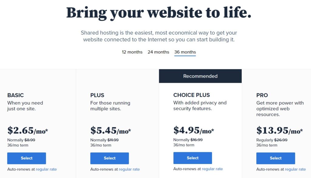 Bluehost Shared Web Hosting - Unlimited Sites